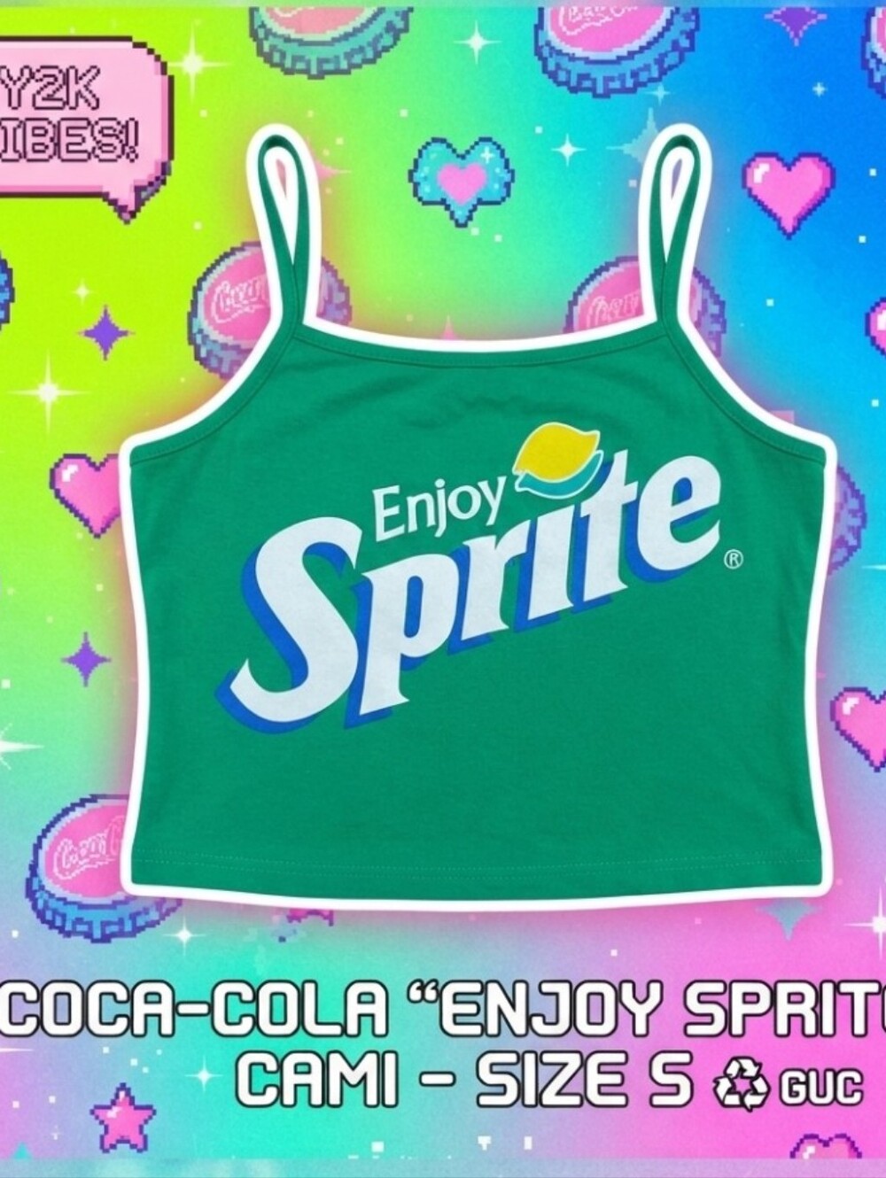 ​💚✨ Coca-Cola "Enjoy Sprite" Graphic Cami ✨💚 Crop Top Tank SZ SM GUC